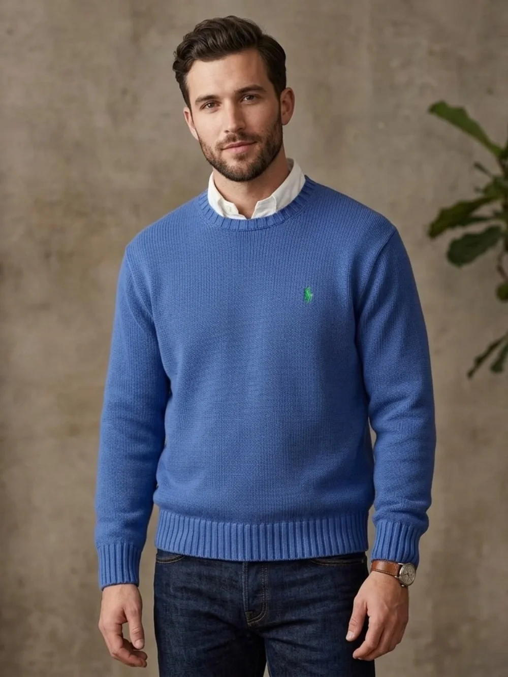 Vintage Polo Ralph Lauren Crewneck Knit Sweater Blue Heavy Cotton Mens XL
